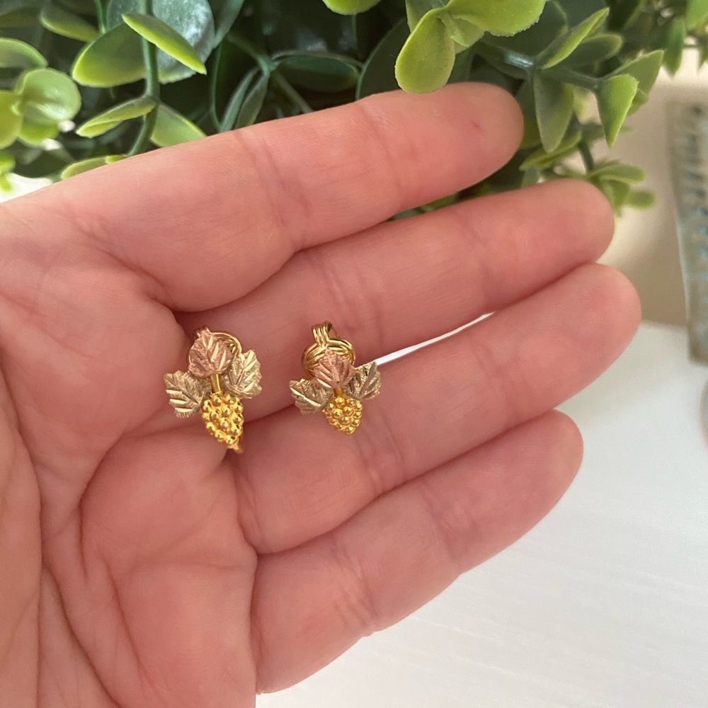 Vintage Landstrom’s Black Hills Gold 10kt Clip On Earrings grapes leaves Jewelry